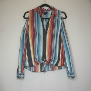 RARE western Rock & Roll Cowgirl Striped Button Down, cold shoulder 💯 cotton